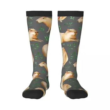 Unisex Ponožky Capybara Roztomilý Leaf Voľne Žijúcich Zvierat Bežné Ponožky Harajuku Business Dlhé Ponožky