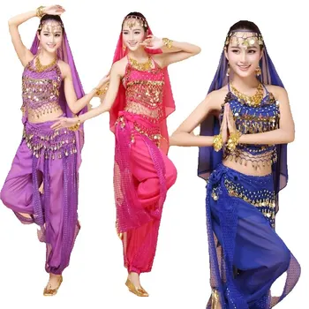 Brušný Tanec Šaty, Kostým, Brušný Tanec Nastaviť Indický Tanec Nosenie 2ks-4pcs M/L Top a Nohavice&Remeňa a hlavový most,8 Farieb